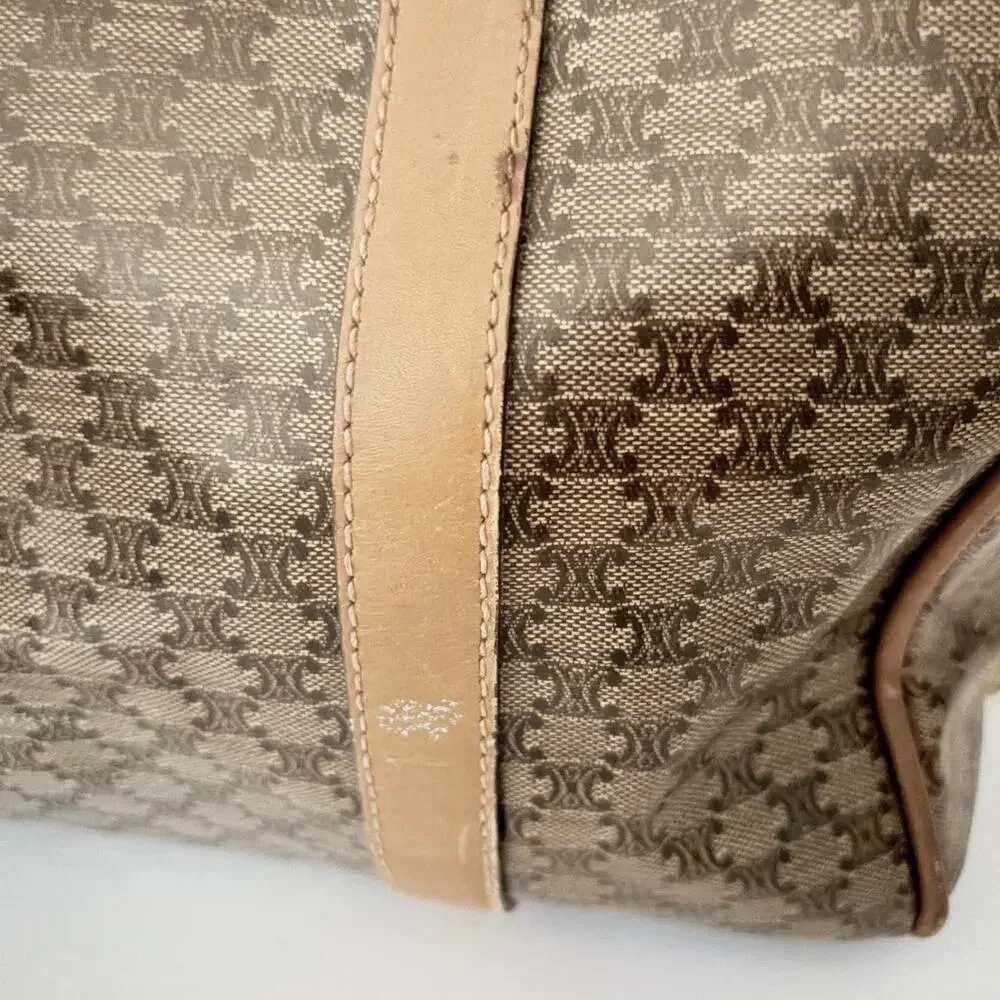 Vintage Céline Macadam Monogram Coated Canvas Boston Bag Tan Leather Trim